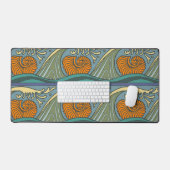 Blue Ocean Waves Nautilus Seashell Pattern Nouveau Bureaumat (Keyboard & Muis)
