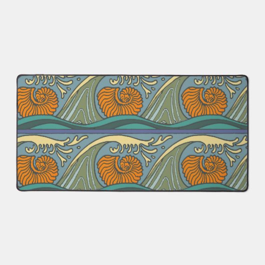 Blue Ocean Waves Nautilus Seashell Pattern Nouveau Bureaumat (Voorkant)