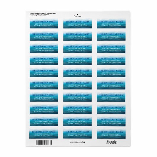 Blue Ocean Waves Retouradreslabels, Zee Etiket (Full Sheet)