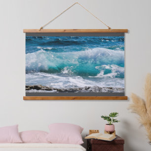 Blue Ocean Waves & Rocks Hanging Tapestry, Vs 2 Hangend Wandkleed