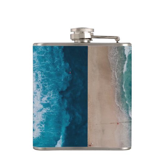 Blue Ocean Waves Sandy Beach Heupfles (Achterkant)