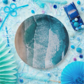 Blue Ocean Waves Sandy Beach Papieren Bordje (Feest)