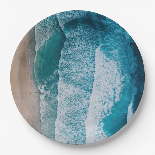 Blue Ocean Waves Sandy Beach Papieren Bordje (Voorkant)