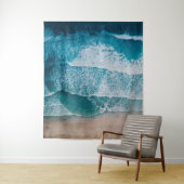 Blue Ocean Waves Sandy Beach Wandkleed (In situ)