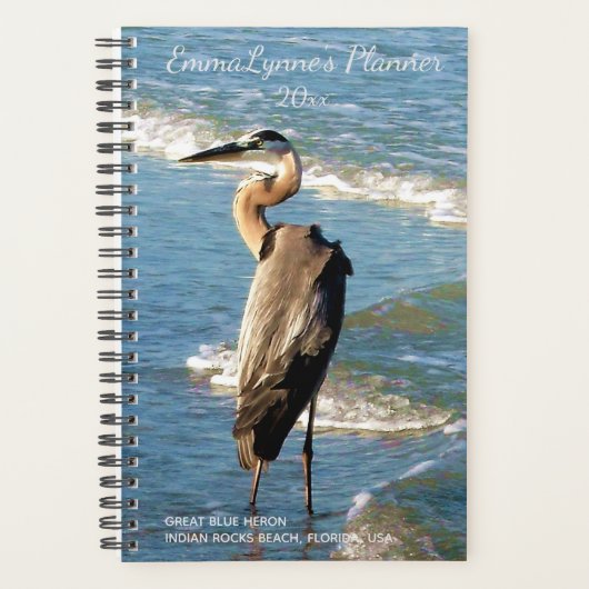 Blue Ocean Waves Shorebird Heron Beach foto Planner (Voorkant)