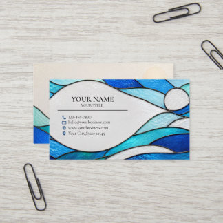 Blue Ocean Waves Stained Glass Business Card Visitekaartje