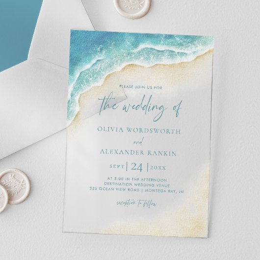 Blue Ocean Waves Summer Beach Wedding Acryl Uitnodigingen