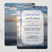 Blue Ocean Waves Sunset Wedding Invitations Kaart (Voorkant / Achterkant)