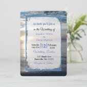 Blue Ocean Waves Sunset Wedding Invitations Kaart (Staand voorkant)