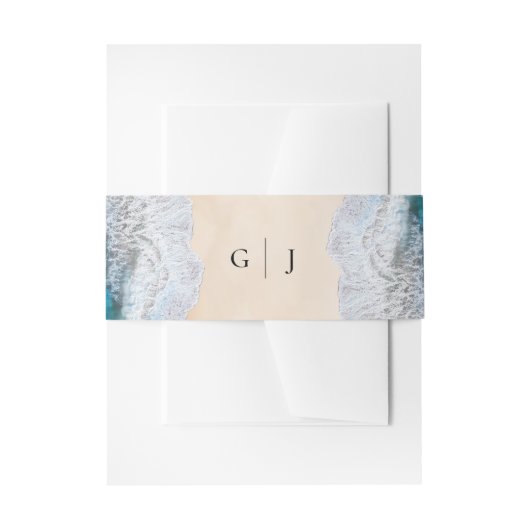 Blue Ocean Waves Tropical Beach Monogram Huwelijk Uitnodigingen Wikkel (Voorkant Voorbeeld)
