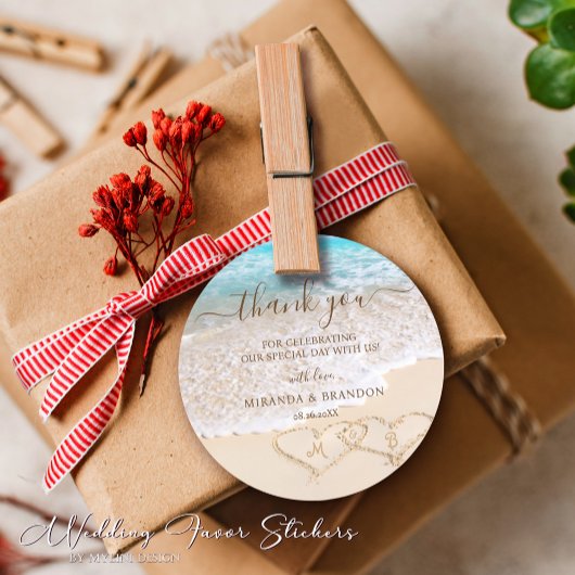 Blue Ocean Waves Tropical Beach Wedding Dank u Ronde Sticker