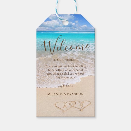 Blue Ocean Waves Tropical Beach Wedding Favoriet T Cadeaulabel (Voorkant)