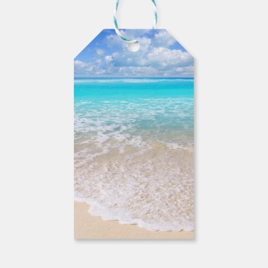 Blue Ocean Waves Tropical Beach Wedding Favoriet T Cadeaulabel (Achterkant)