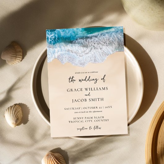Blue Ocean Waves Tropical Beach Wedding Kaart