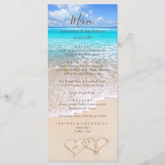 Blue Ocean Waves Tropical Beach Wedding Menu Kaart (Voorkant)