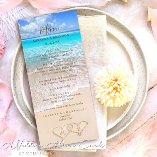 Blue Ocean Waves Tropical Beach Wedding Menu Kaart