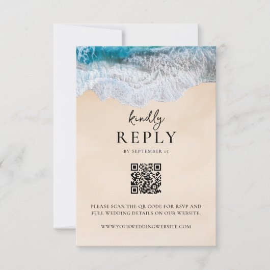 Blue Ocean Waves Tropical Beach Wedding RSVP Kaartje (Voorkant)