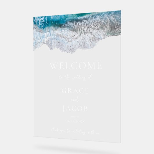 Blue Ocean Waves Tropical Beach Wedding Welkom Acryl Bord (Hoek)