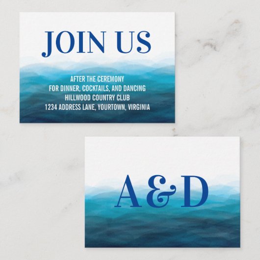Blue Ocean Waves Waterverf Bruiloft Receptie Kaart (Voorkant / Achterkant)