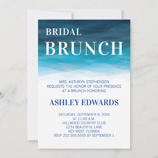 Blue Ocean Waves Wedding Bridal Brunch Uitnodiging (Voorkant)