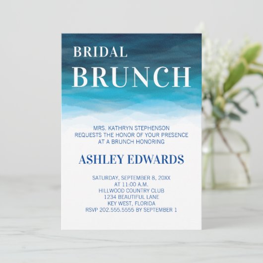 Blue Ocean Waves Wedding Bridal Brunch Uitnodiging (Staand voorkant)