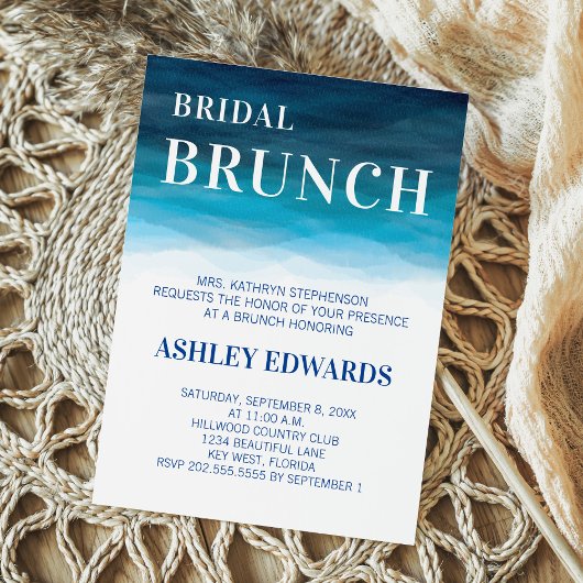 Blue Ocean Waves Wedding Bridal Brunch Uitnodiging