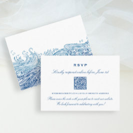 Blue Ocean Waves Wedding Online RSVP QR-code Informatiekaartje