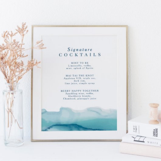 Blue Ocean Wedding Signature Cocktail Menu Sign Poster