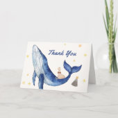 Blue Ocean Whimsical Duck Stars Walvis Baby shower Bedankkaart (Voorkant)
