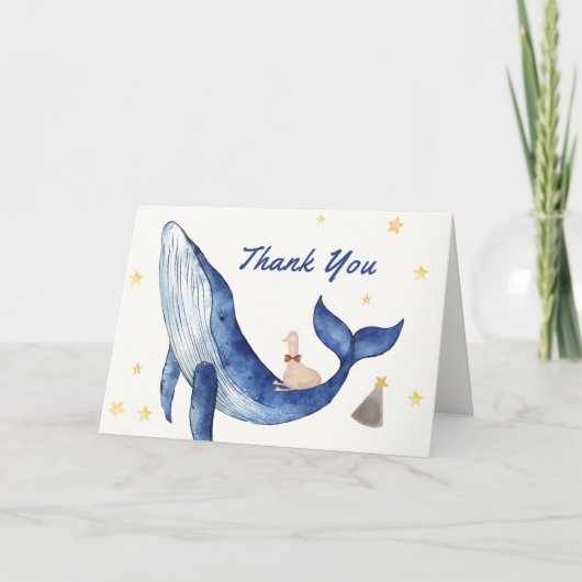 Blue Ocean Whimsical Duck Stars Walvis Baby shower Bedankkaart (Voorkant)