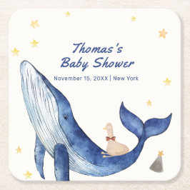 Blue Ocean Whimsical Duck Stars Walvis Baby shower Kartonnen Onderzetters