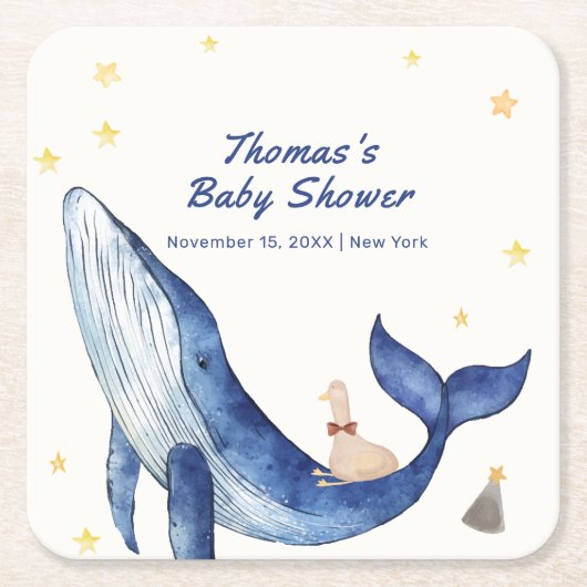 Blue Ocean Whimsical Duck Stars Walvis Baby shower Kartonnen Onderzetters (Voorkant)