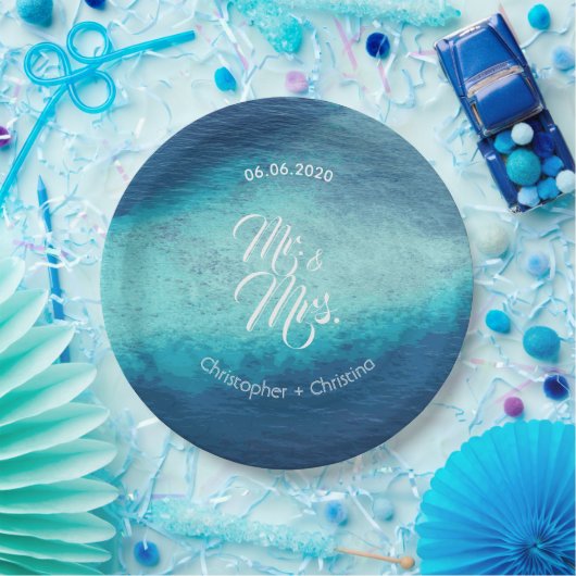 Blue Ocean White Sand Beach Wedding Custom Papieren Bordje (Feest)