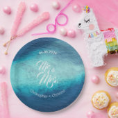 Blue Ocean White Sand Beach Wedding Custom Papieren Bordje (Feest)