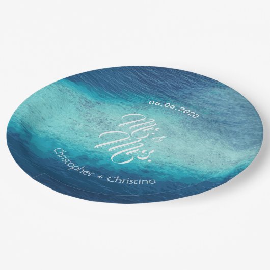 Blue Ocean White Sand Beach Wedding Custom Papieren Bordje (Gekanteld)