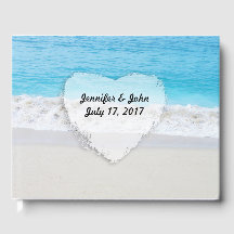 Blue Ocean White Sand Heart Wedding Gastenboek