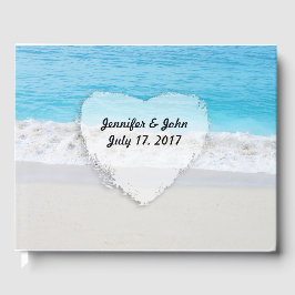 Blue Ocean White Sand Heart Wedding Gastenboek