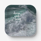 Blue ocean with drawn hearts papieren bordje (Voorkant)