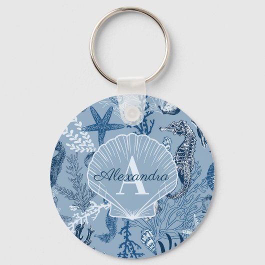 Blue Ocean Zee Life Beach Monogram Sleutelhanger (Voorkant)