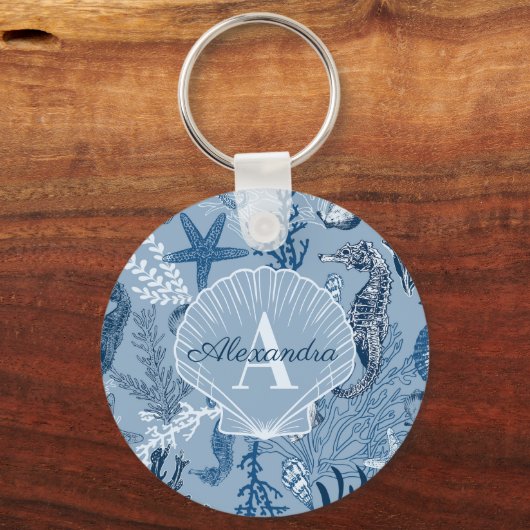Blue Ocean Zee Life Beach Monogram Sleutelhanger (Voorkant)