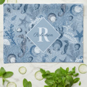 Blue Ocean Zee Life Beach Monogram Theedoek (Gevouwen)