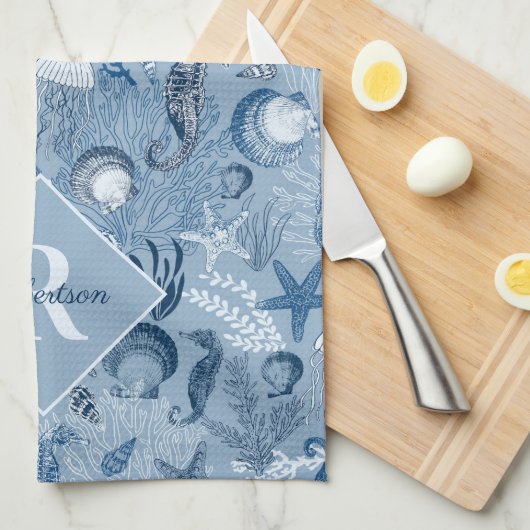 Blue Ocean Zee Life Beach Monogram Theedoek (Quarter Fold)