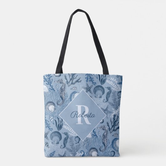 Blue Ocean Zee Life Kustmonogram Tote Bag (Achterkant)