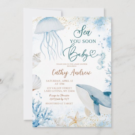 Blue Ocean Zee You Soon Zomer Baby shower Kaart (Voorkant)