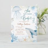 Blue Ocean Zee You Soon Zomer Baby shower Kaart (Staand voorkant)