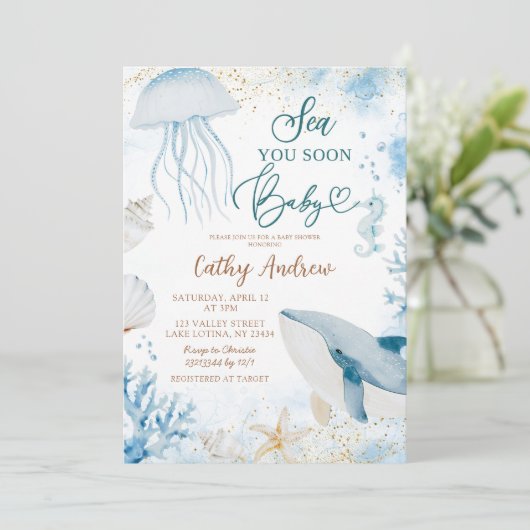 Blue Ocean Zee You Soon Zomer Baby shower Kaart (Staand voorkant)