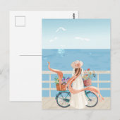 Blue Ocean zomer meisje met fiets Briefkaart (Voorkant / Achterkant)