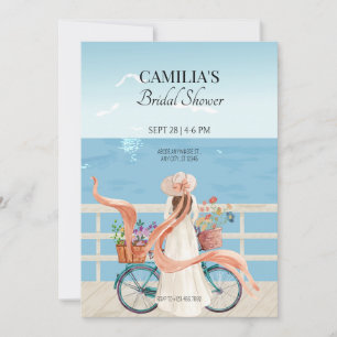 Blue Ocean zomer meisje met fiets vrijgezellenfees Kaart