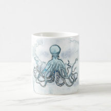 Blue Octopus 11 Oz Ceramic Coffee Tea Beach