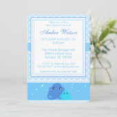 Blue Octopus Baby shower Invitation Kaart (Staand voorkant)